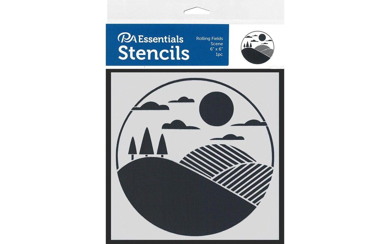 PA Essentials Stencil Rolling Fields for Painting on Wood, Canvas, Paper, Fabric, Wall and Tile, Reusable DIY Art and Craft Stencils for Painting, 6"x6" Inches